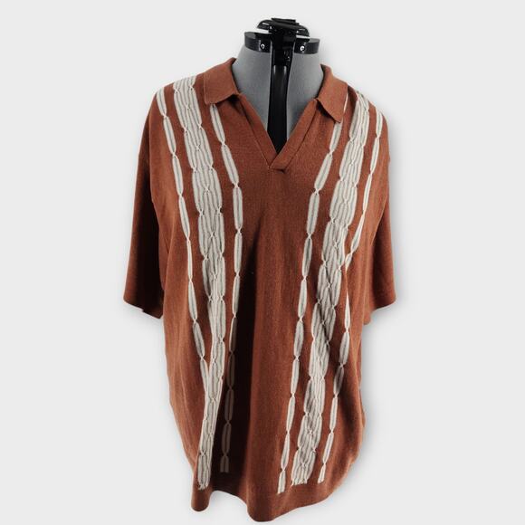 Abercrombie & Fitch Polo Mens XXL Terracotta Chain Link V-Neck Collared Stretch - Picture 2 of 7